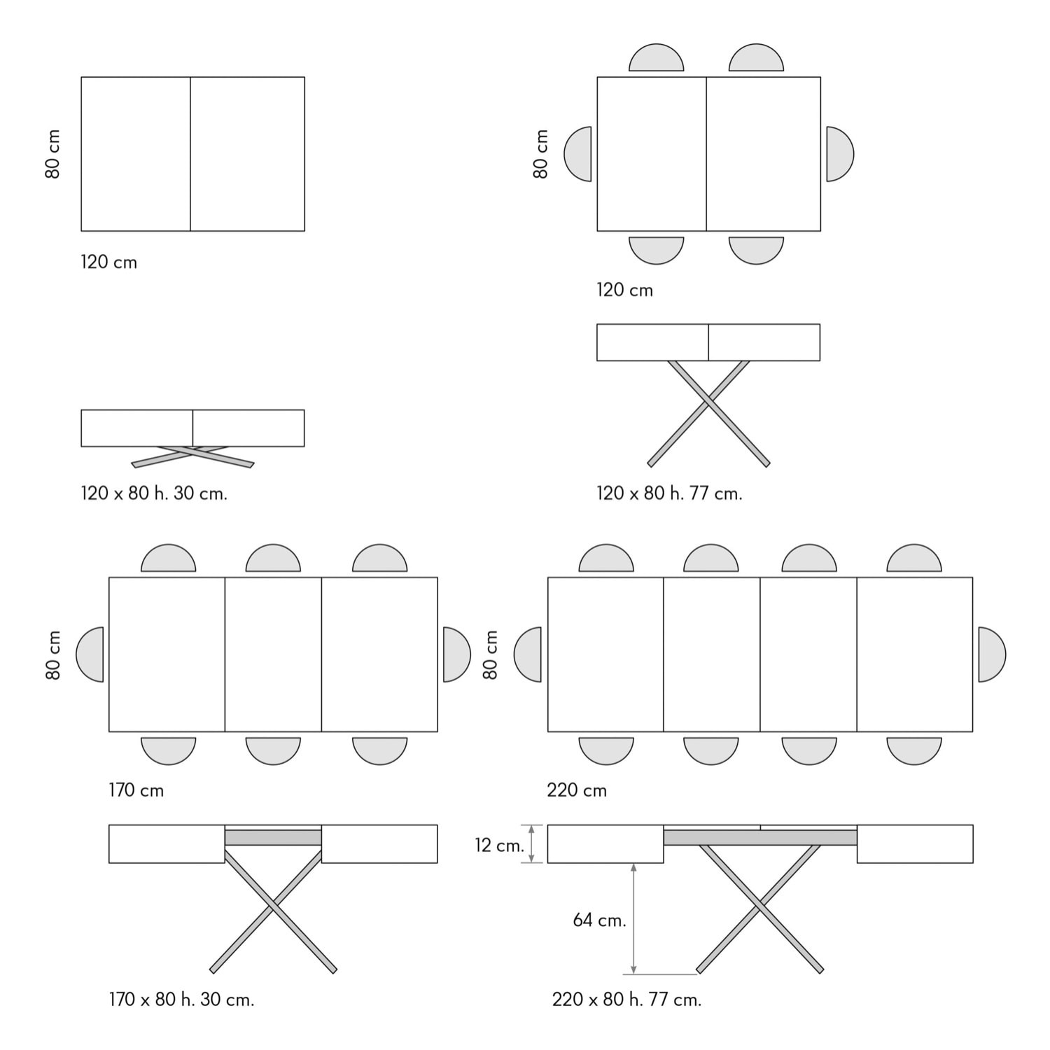 Tavolino CAMOGLI in legno, finitura bianco statuario e base in metallo nero trasformabile, 120x80 cm - 220x80 cm