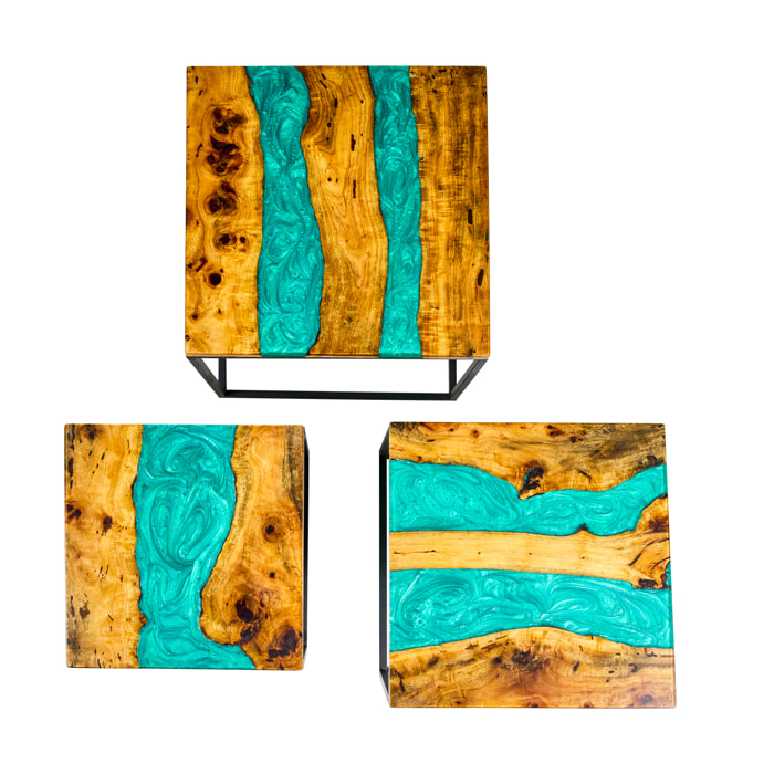 RESIN - TAVOLINI SET 1/3 SMERALDO - misura 50X50X50