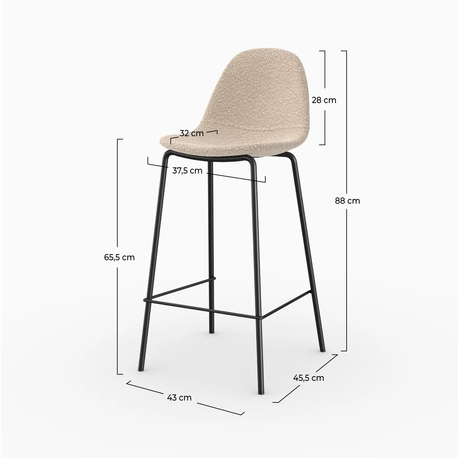 Lot de 2 chaises pour îlot central 65.5 cm en tissu bouclette beige - Henrik