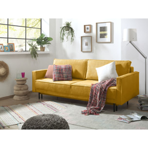 Charlie - canapé 3 places convertible avec coffre - en velours côtelé - Jaune