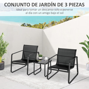 Conjunto de Muebles Jardín 3 Piezas Mesa de Vidrio y 2 Sillas para Terraza Negro