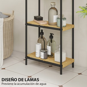 Estantería de Baño de Bambú de 4 Niveles Estantería de Almacenaje con 4 Baldas Abiertas Diseño de Lamas y Estructura de Acero para Cocina Baño Salón 41,5x21,5x106 cm Natural y Negro