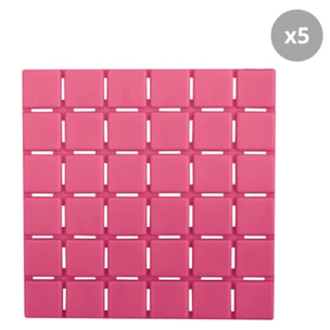 Lot de 5 Tapis antidérapants de douche ou baignoire Caoutchouc QUADRO 13x13cm Fushia MSV