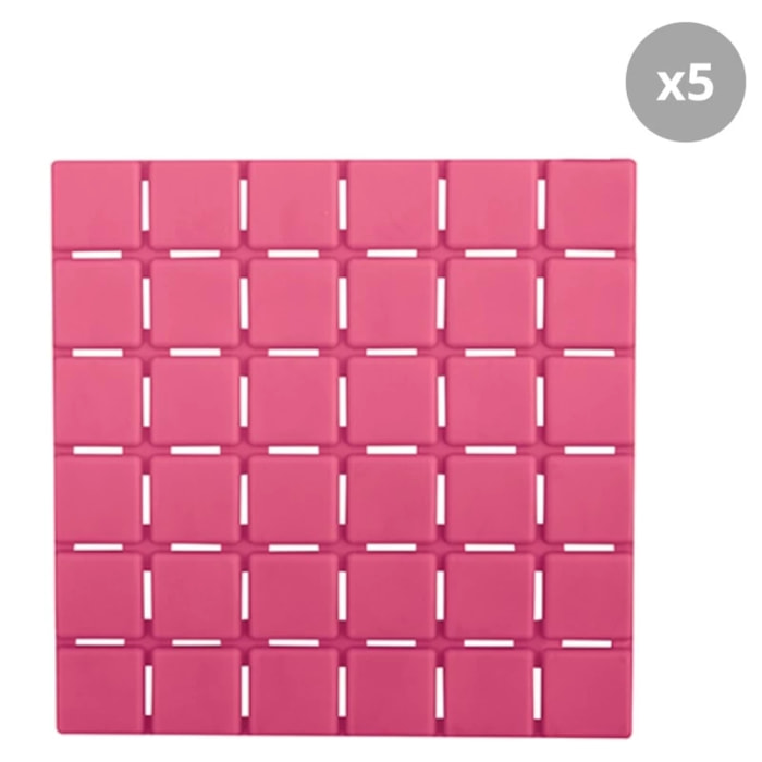 Lot de 5 Tapis antidérapants de douche ou baignoire Caoutchouc QUADRO 13x13cm Fushia MSV