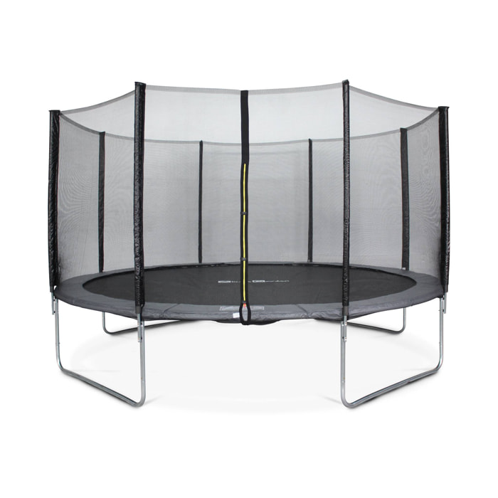 Trampoline 430cm gris avec pack d'accessoires + Tente de camping avec sac de transport