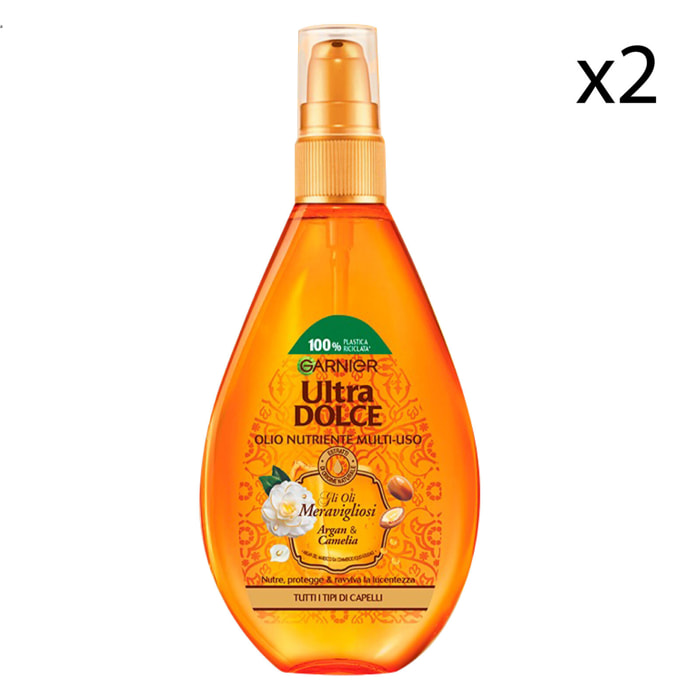 2x Olio Nutriente per Capelli Spray Protettivo Ultra Dolce Gli Oli Meravigliosi Argan Camelia Multi-Uso per Tutti i Tipi di Capelli - 2 Flaconi da 150ml