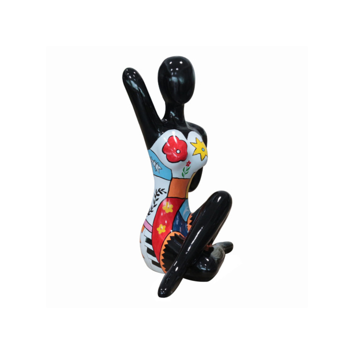 Statue femme en résine noire avec dessins multicolores H54cm - CIRCE 02