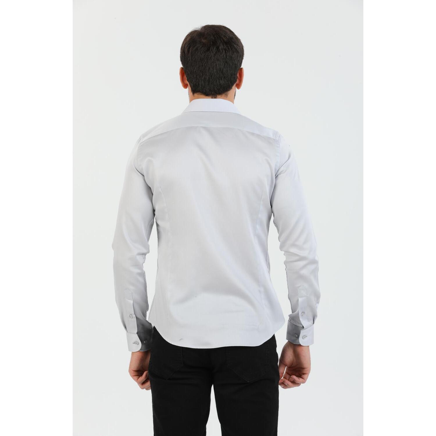 Camicia Uomo 1 Bottone Francese Slim Popeline Stretch Unito Grigio