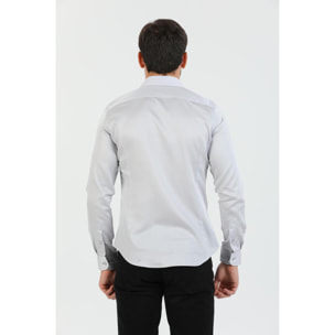 Camicia Uomo 1 Bottone Francese Slim Popeline Stretch Unito Grigio