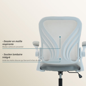 Chaise de bureau ergonomique accoudoirs relevables dossier rabattable gris clair