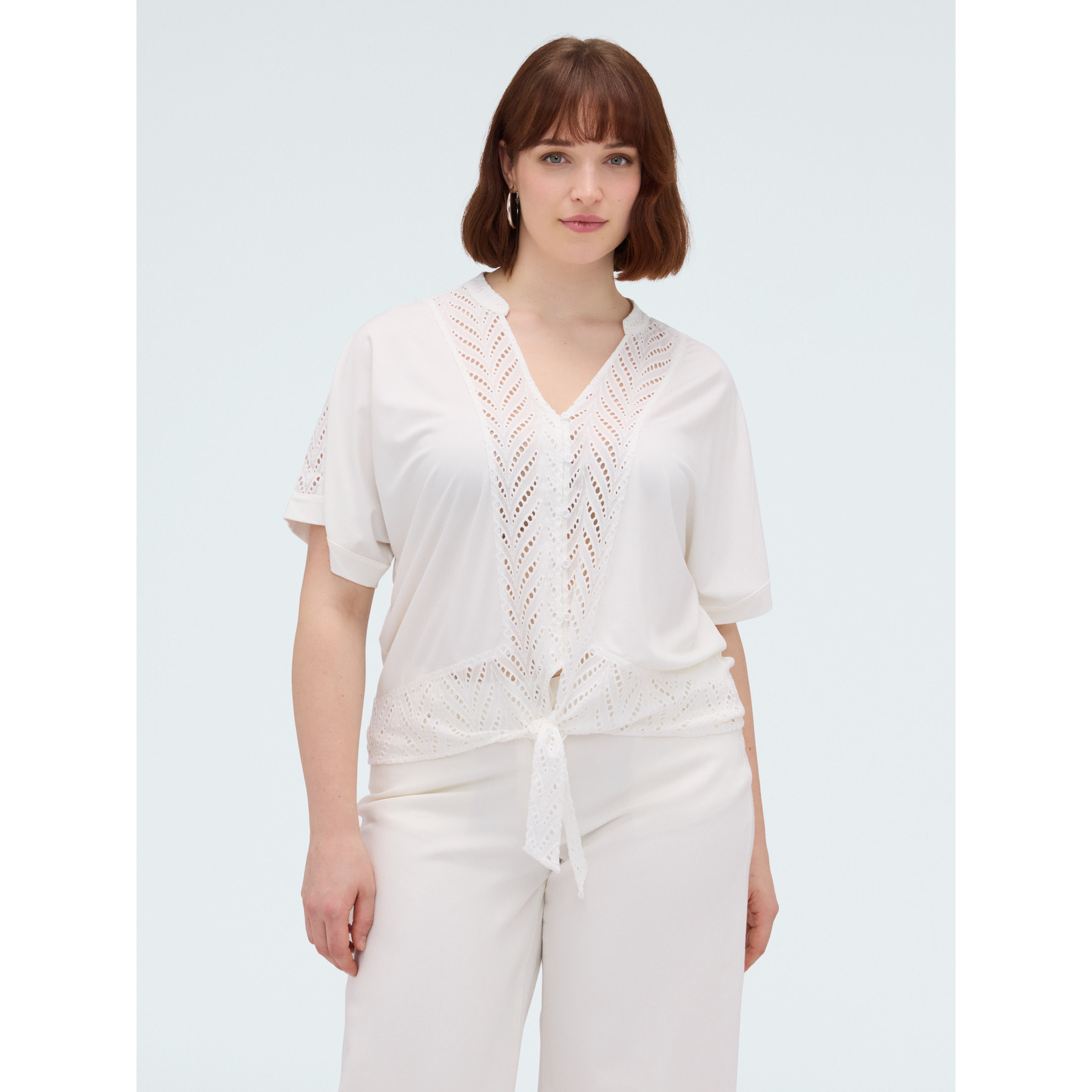 Fiorella Rubino - Blusa de bordado inglés con lazo - Blanco