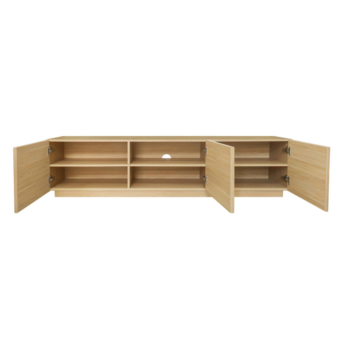 Meuble TV décor bois 3 portes naturel 180cm L 180 x P 43 x H 45cm - Kuba