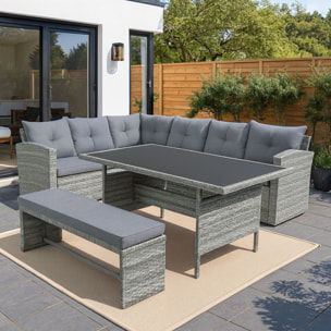 OSCAR Salon de jardin 8 places avec canapé d'angle en résine tressée grise