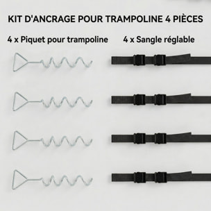 Kit complet d'ancrage trampoline 4 piquets spirales 4 sangles réglables