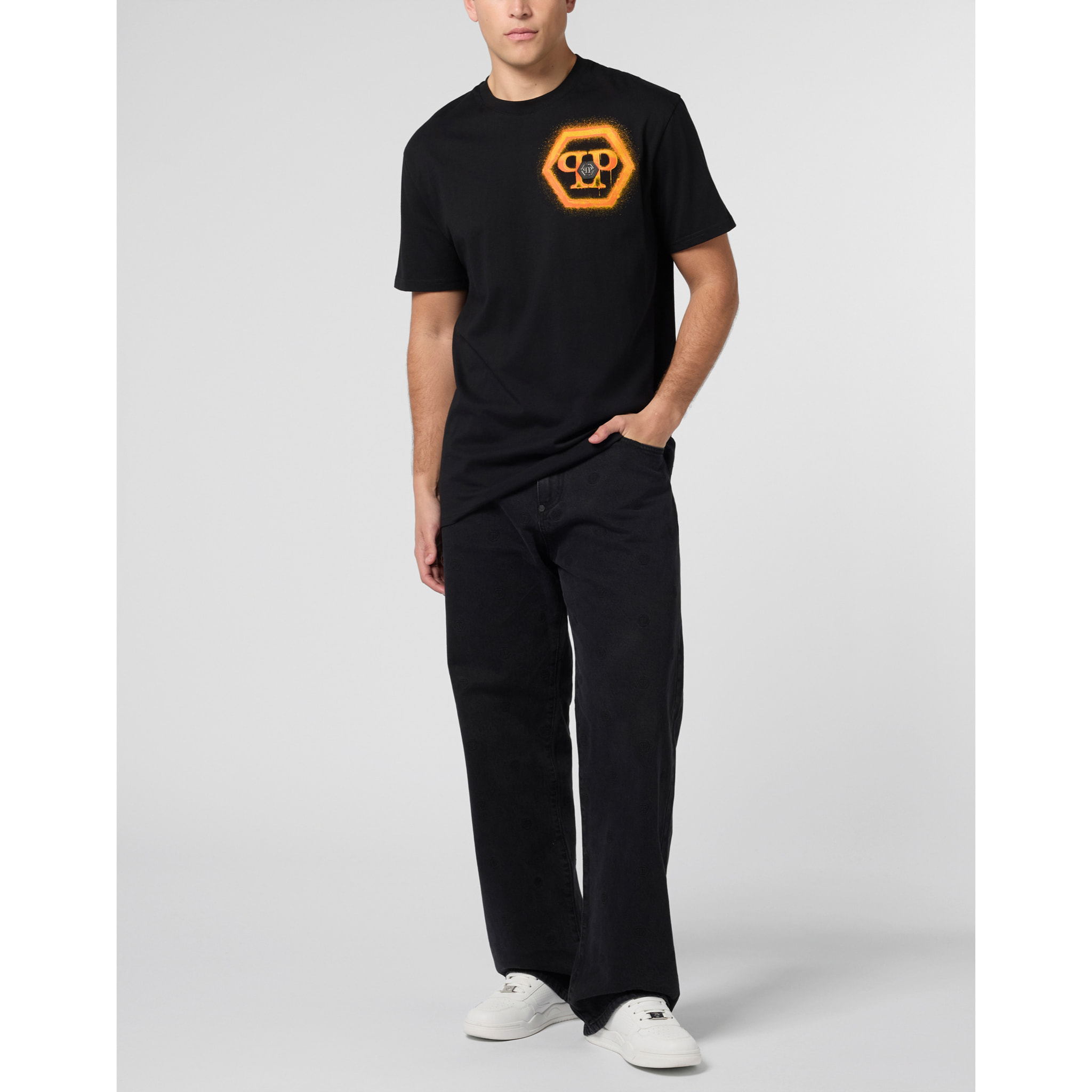 PHILIPP PLEIN Round Neck T-Shirt Spray Hexagon