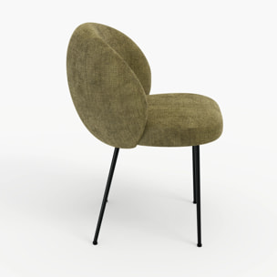Chaise en velours chenillé vert olive et métal noir - Bloomy