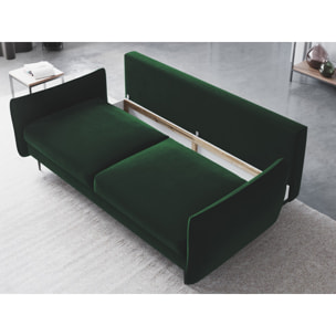 Canapé convertible avec coffre de rangement "Vermont" 3 places en velours vert bouteille