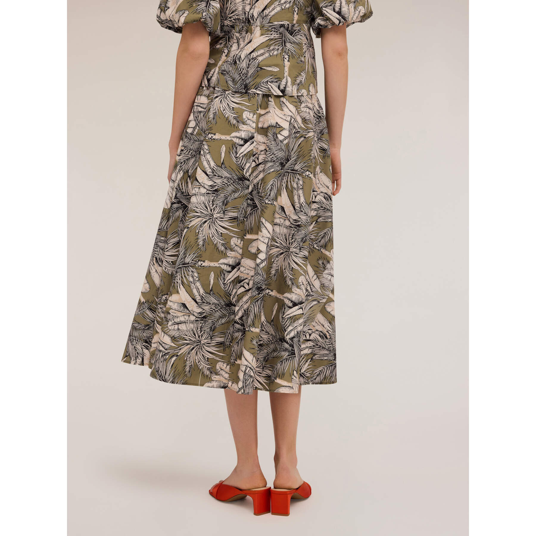 Motivi - Gonna a ruota fantasia jungle - Verde militare