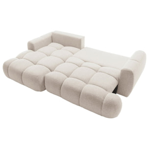 Yulin - Canapé d'angle gauche 4 places convertible avec coffre en tissu bouclette - Beige