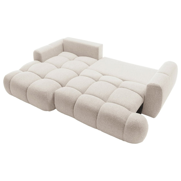 Yulin - Canapé d'angle gauche 4 places convertible avec coffre en tissu bouclette - Beige