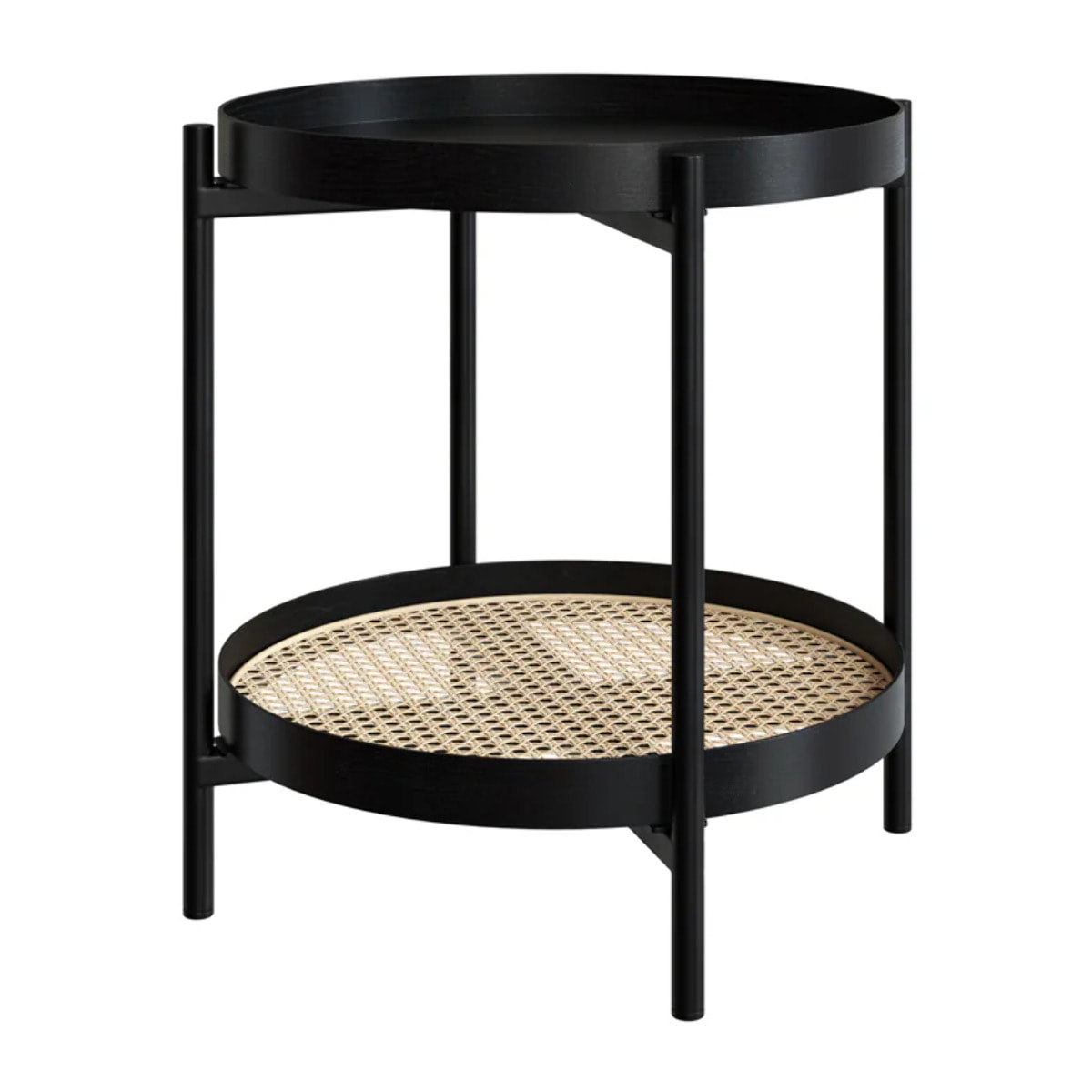 Table basse en cannage et bois de mindi noir D49 cm - Lukut