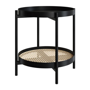 Table basse en cannage et bois de mindi noir D49 cm - Lukut