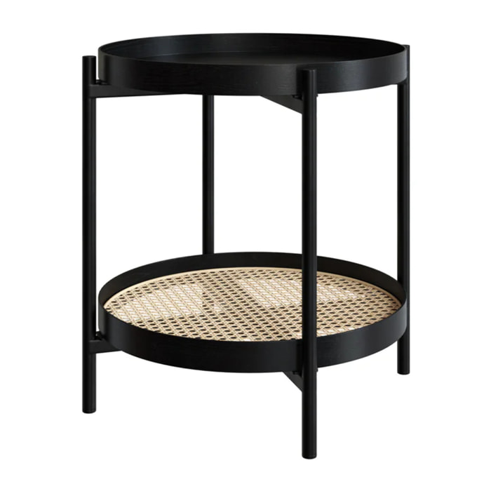 Table basse en cannage et bois de mindi noir D49 cm - Lukut
