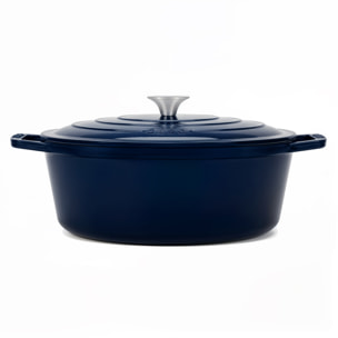 La Fonderie 1890 ALMA36, Cacerola de hierro fundido, 36cm, 7,7L, azul marino, compatible con todos los fuegos, inducción, gas, parrilla y horno.