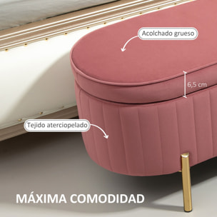 Banco Pie de Cama Tapizado en Terciopelo Puff Almacenaje con Espacio de Almacenaje y Patas Doradas Banqueta para Dormitorio Entrada 108x44x43,5 cm Rosa