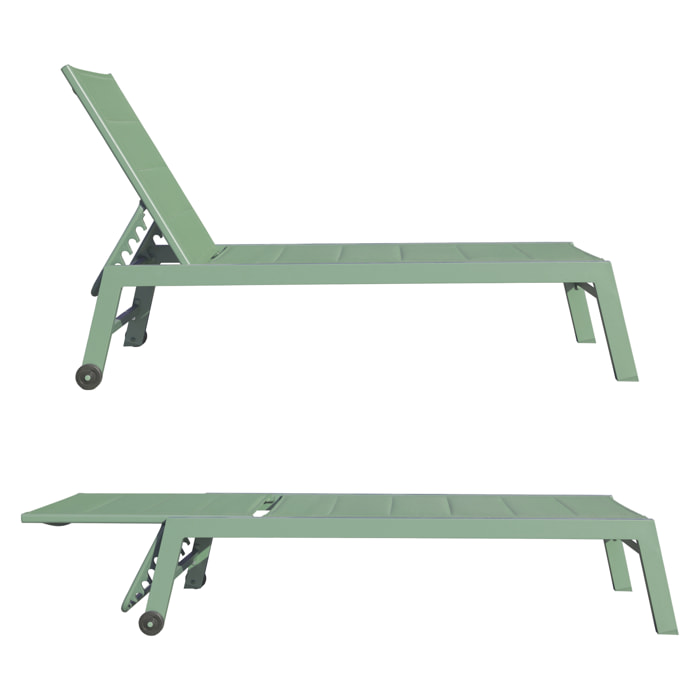 Bain de soleil BARBADOS en textilène vert sauge - aluminium vert sauge