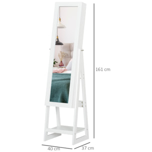 Armoire à bijoux multi-rangement avec miroir LED dim. 40L x 37l x 161H cm MDF blanc