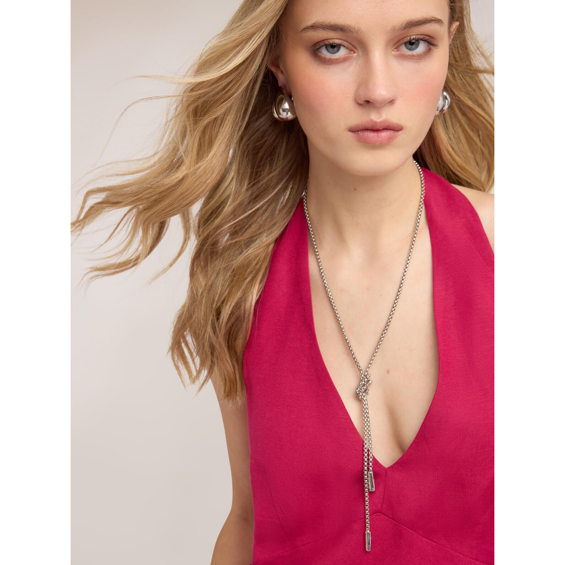Motivi - Vestido largo en A de mezcla de lino - Fuchsia