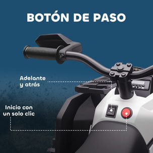 Quad Eléctrico para Niños 12V, Quad para Niños de 3â‚¬â€œ5 Años con 2 Motores, Velocidad 3â‚¬â€œ8 km/h, Música, Faros LED, MP3, USB, Tarjeta TF, Pedal, Avance y Retroceso, Blanco
