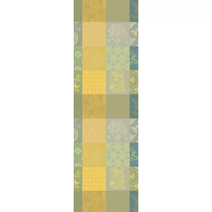 Chemin de table pur coton motif jacquard jaune vert Mille parfums limoni