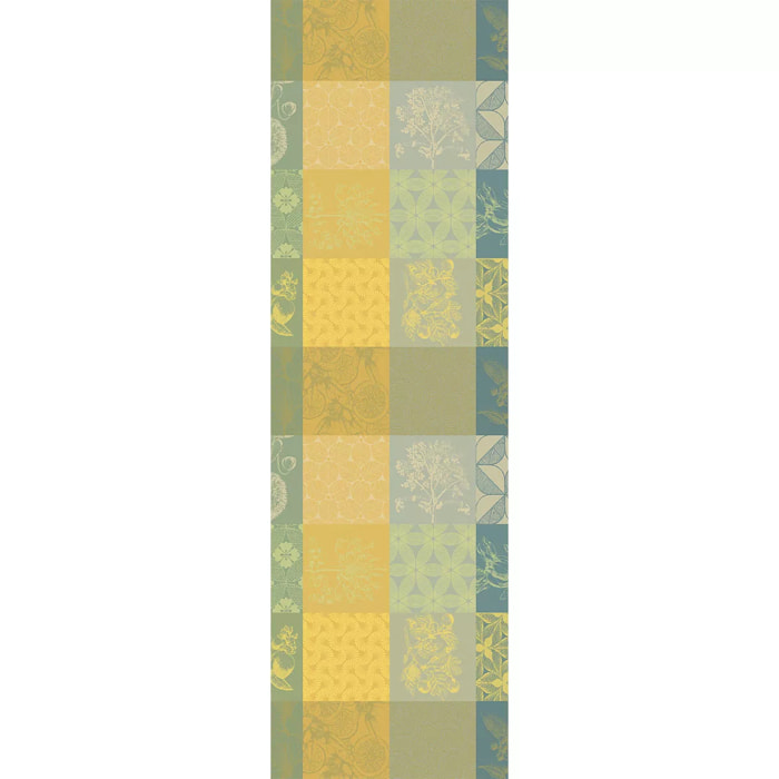 Chemin de table pur coton motif jacquard jaune vert Mille parfums limoni