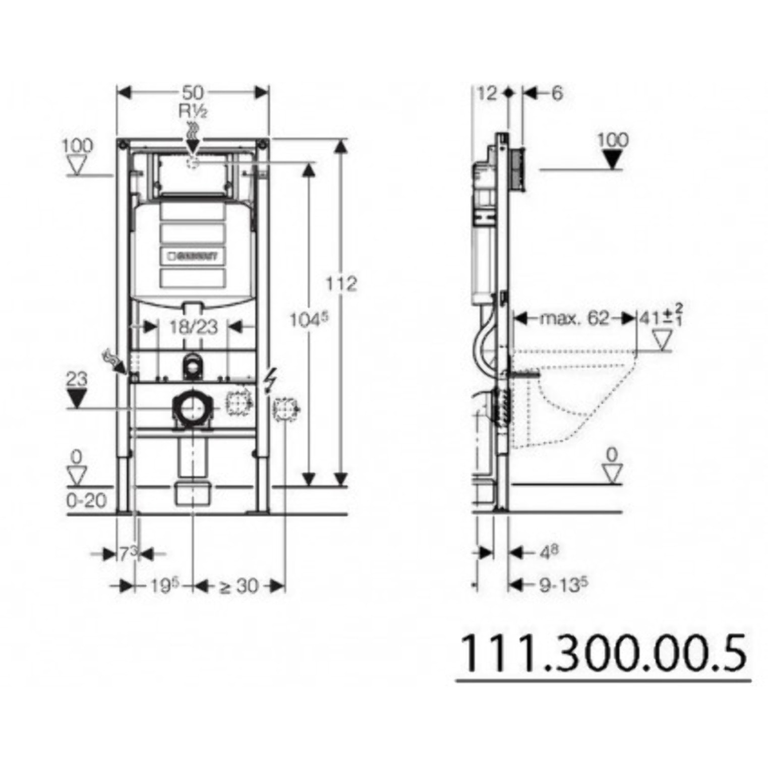 Pack WC Bati Geberit  Duofix + WC suspendu Porcher sans bride + abattant Eurovit + Plaque de commande blanche/chrome (GebPorcher