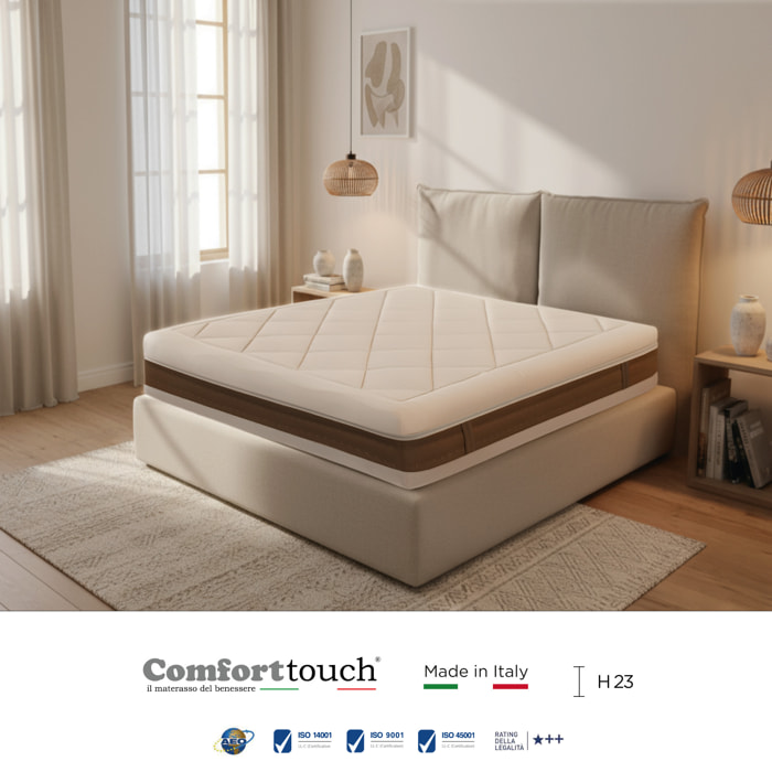 "Sun" H23 cm 180x200 2 guanciali Memory OMAGGIO sfoderabile Memory Foam a tre strati