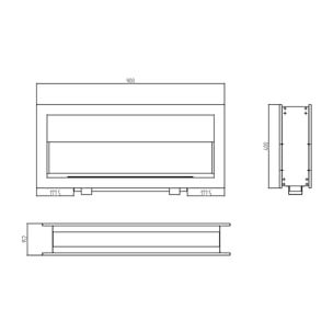 Montefalco 90 - Camino a Bioetanolo da Incasso Bifacciale 90x40x15,2 cm con Bruciatore 1,5lt in Acciaio