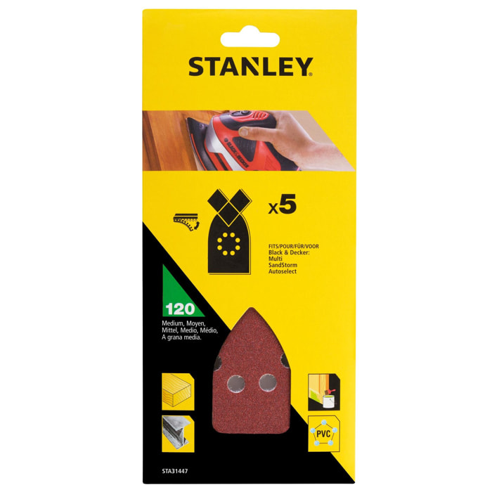 Stanley 5 abrasifs corindons pointus qualité supérieure auto-agrippants grain 120 STA31447-XJ