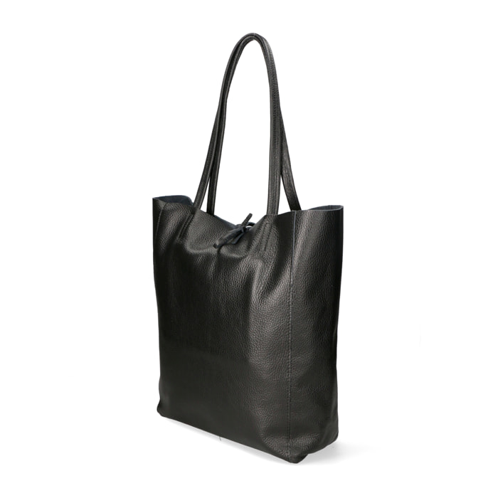 Chicca Borse - Borsa a Spalla Shopper Donna in Vera Pelle - Colore Nero