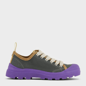 SCARPA ALLACCIATA P03 DONNA IN LINO E SUEDE ASFALTO-VIOLA