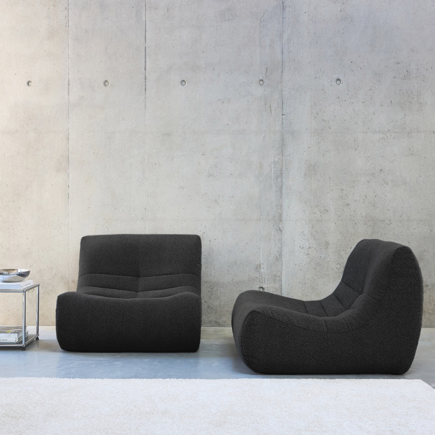 Lot de 2 fauteuils chauffeuses en bouclette texturée noir style contemporain 1 place