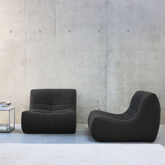 Lot de 2 fauteuils chauffeuses en bouclette texturée noir style contemporain 1 place