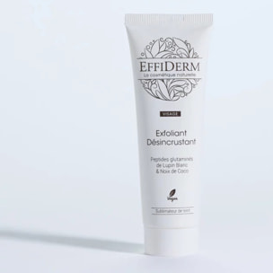 EFFIDERM - Exfoliant désincrustant visage - Peptides glutaminés de Lupin Blanc et Noix de Coco - Elimine en douceur les cellules mortes, impuretés et excès de sébum - Vegan - Tube 50 ml