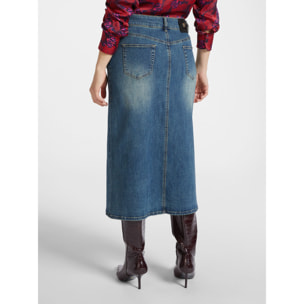 Elena Mirò - Falda en tejido vaquero con aberturas - Azul