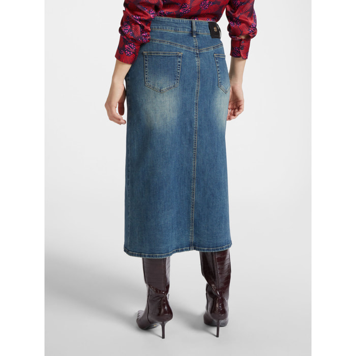 Elena Mirò - Falda en tejido vaquero con aberturas - Azul