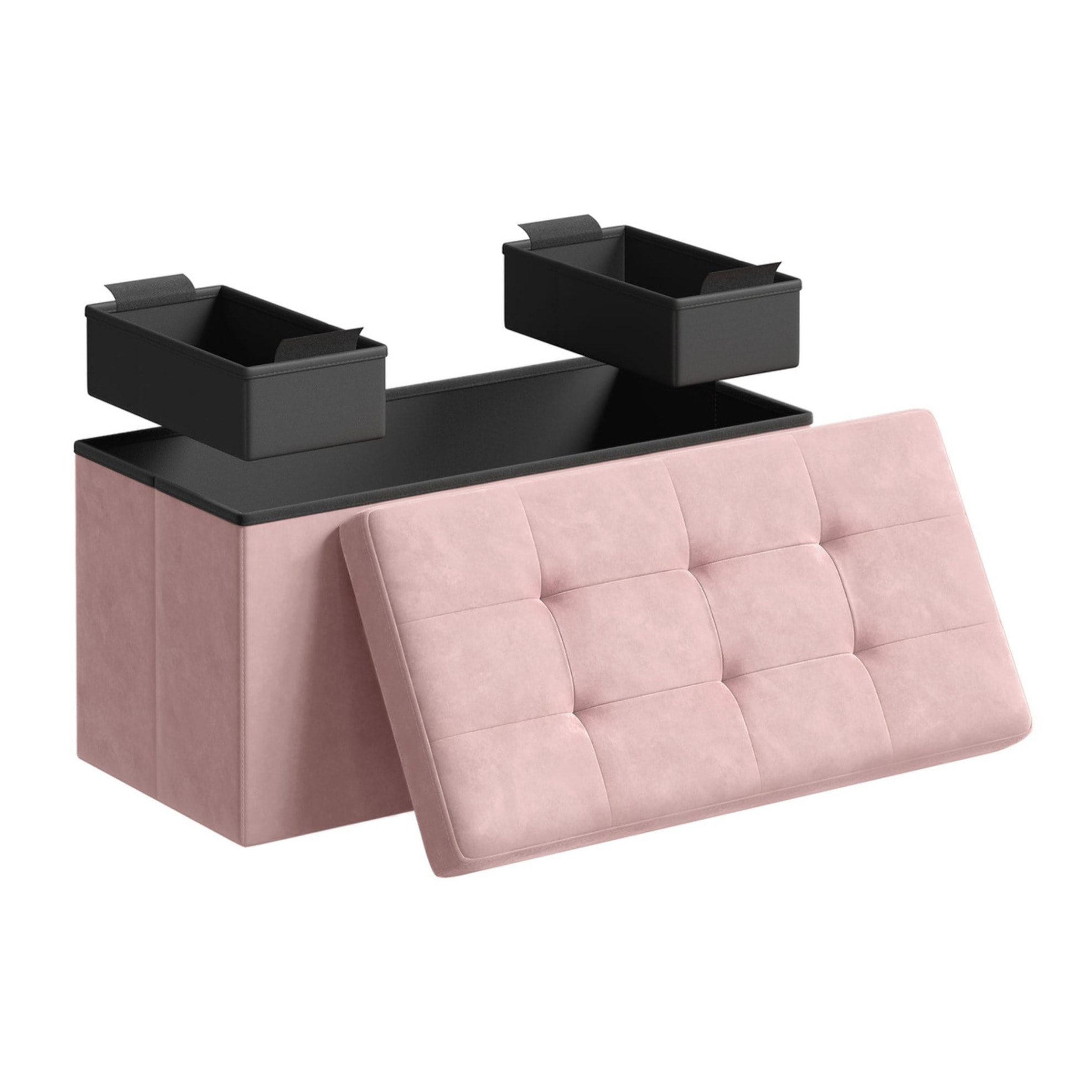 Panca contenitore pieghevole in velluto rosa pastello