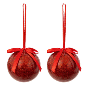 Boule de Noël papier unie x2 rouge 60mm