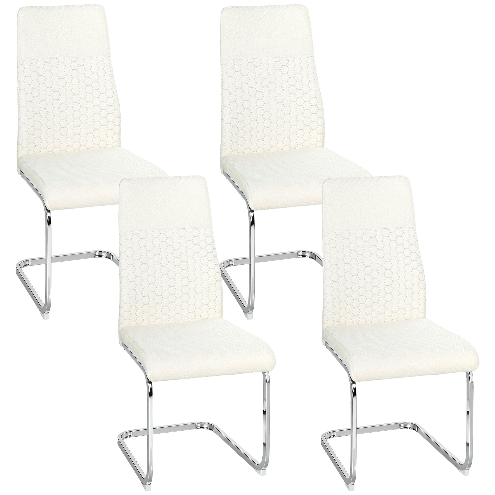 Juego de 4 Sillas de Comedor, Sillas de Cocina con Asiento y Respaldo Acolchado, Tapizado en Terciopelo, Patas de Acero, para Oficina, Conferencia, Sala de Estar, Crema