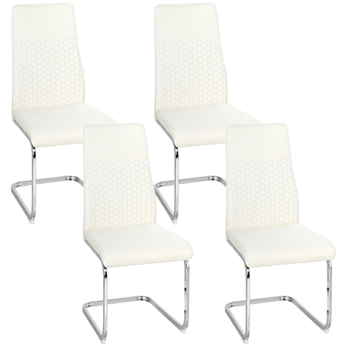 Juego de 4 Sillas de Comedor, Sillas de Cocina con Asiento y Respaldo Acolchado, Tapizado en Terciopelo, Patas de Acero, para Oficina, Conferencia, Sala de Estar, Crema